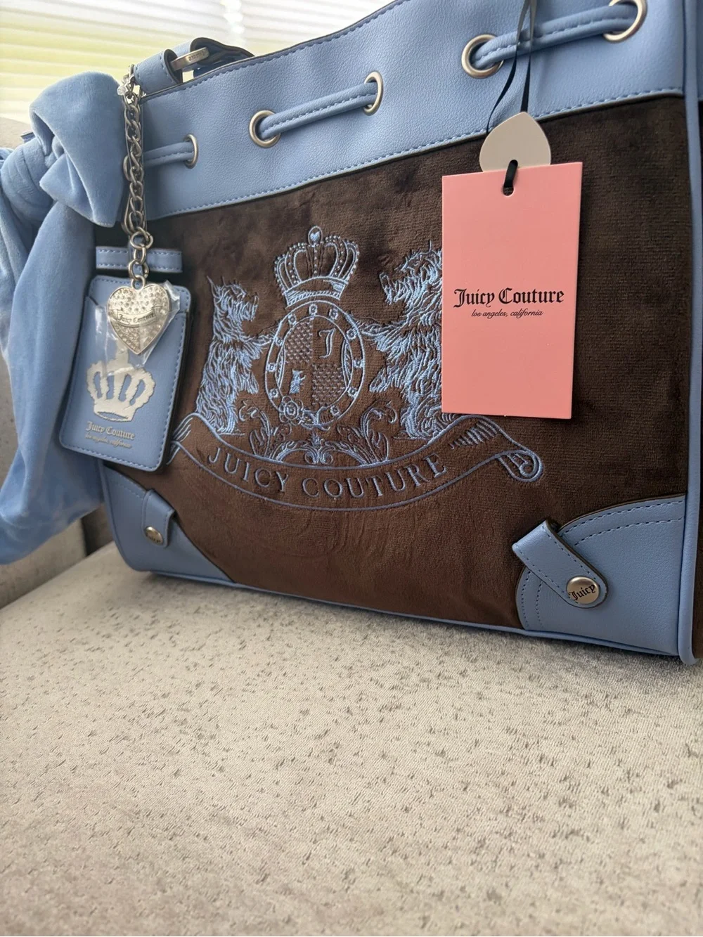 NWT: Juicy Couture Vintage Y2K Scottie Dogs Brown and Blue Daydreamer Tote